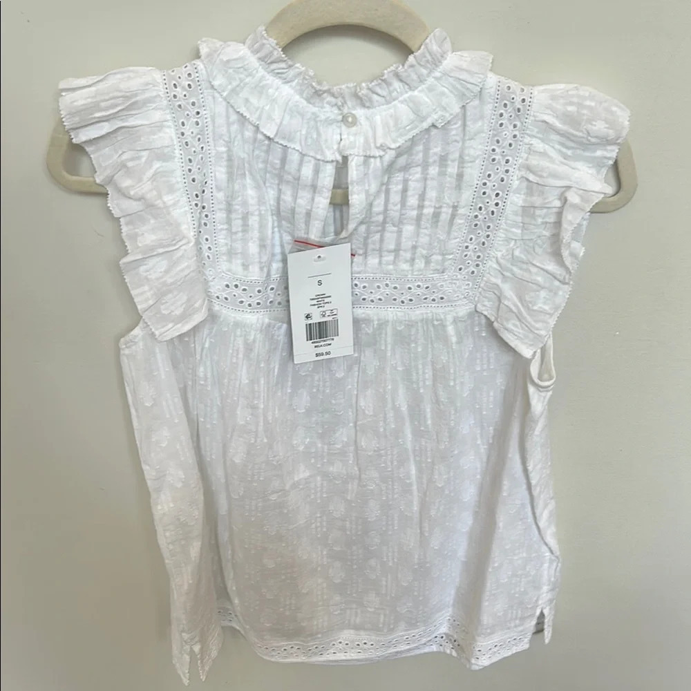 Crown & Ivy White Ruffled Smocked Blouse with Bib Collar - Picture 3 of 3